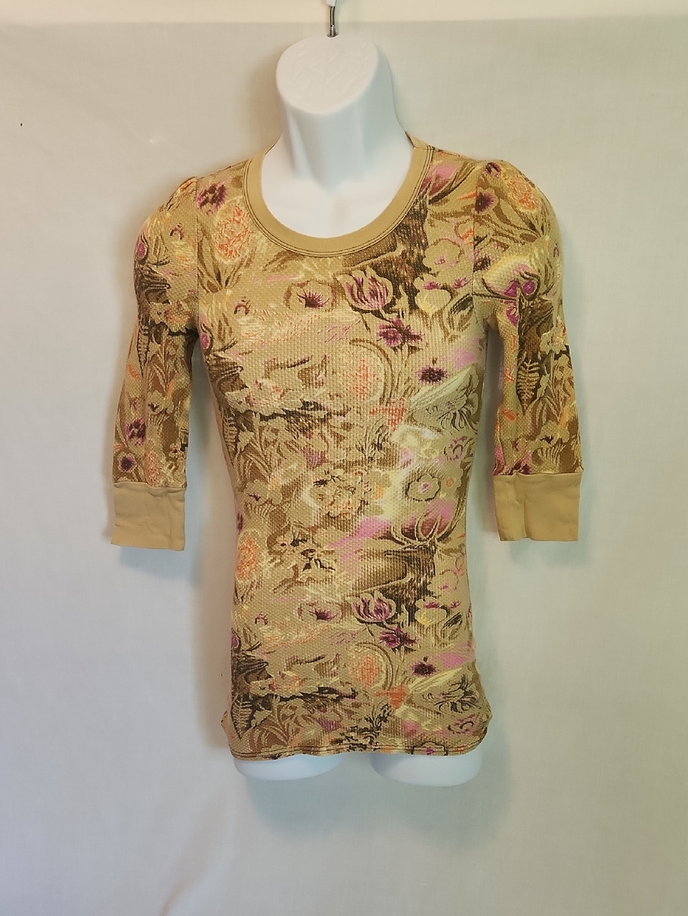 Floral Knit Scoop Neck Top - Beige Pink